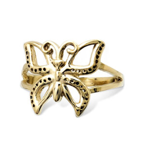 Solid 14K Yellow Gold Butterfly Ring Large Pierced Butterfly, Size 3 - 12