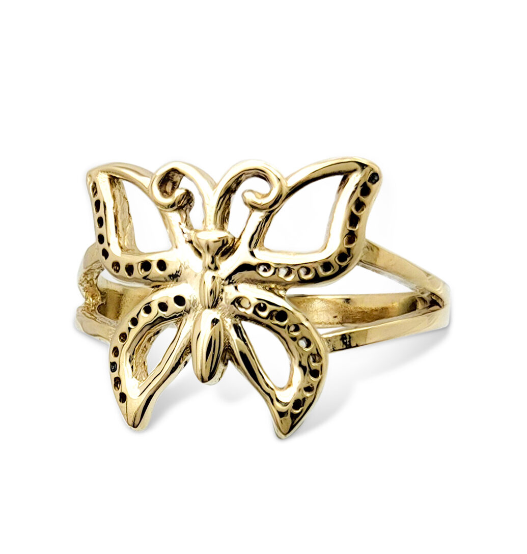Solid 14K Yellow Gold Butterfly Ring Large Pierced Butterfly, Size 3 - 12