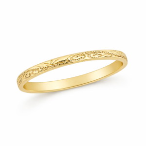 Solid 14K Women's Yellow Gold Ring Engraved Hawaiian Scroll Ring 2mm, Midi