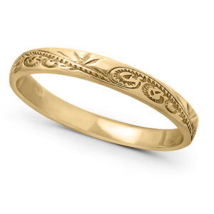 Solid 10K Women's Yellow Gold Ring Engraved Hawaiian Scroll Ring 3mm Gold Band Stackable Gold Ring, Midi