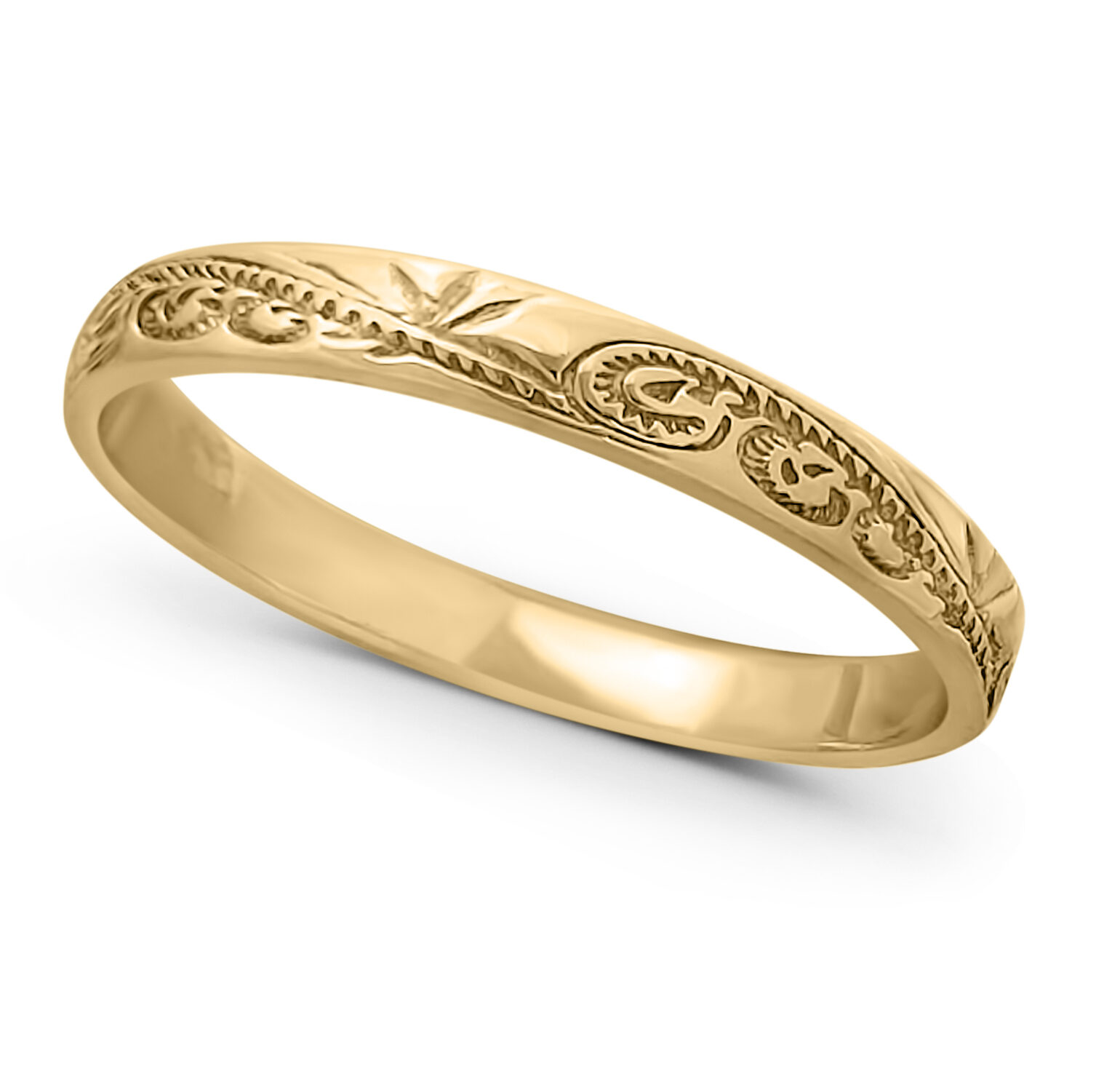 Solid 14K Women's Yellow Gold Ring Hawaiian Scroll Ring 3mm Gold Band Stackable Gold Ring, Midi
