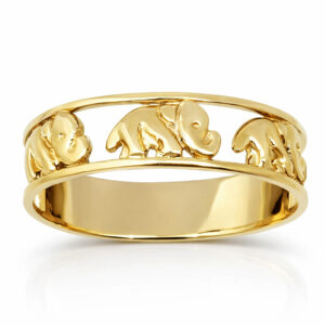 Solid 14K Yellow Gold Elephant Ring 6mm  Size 3 - 12, Lucky