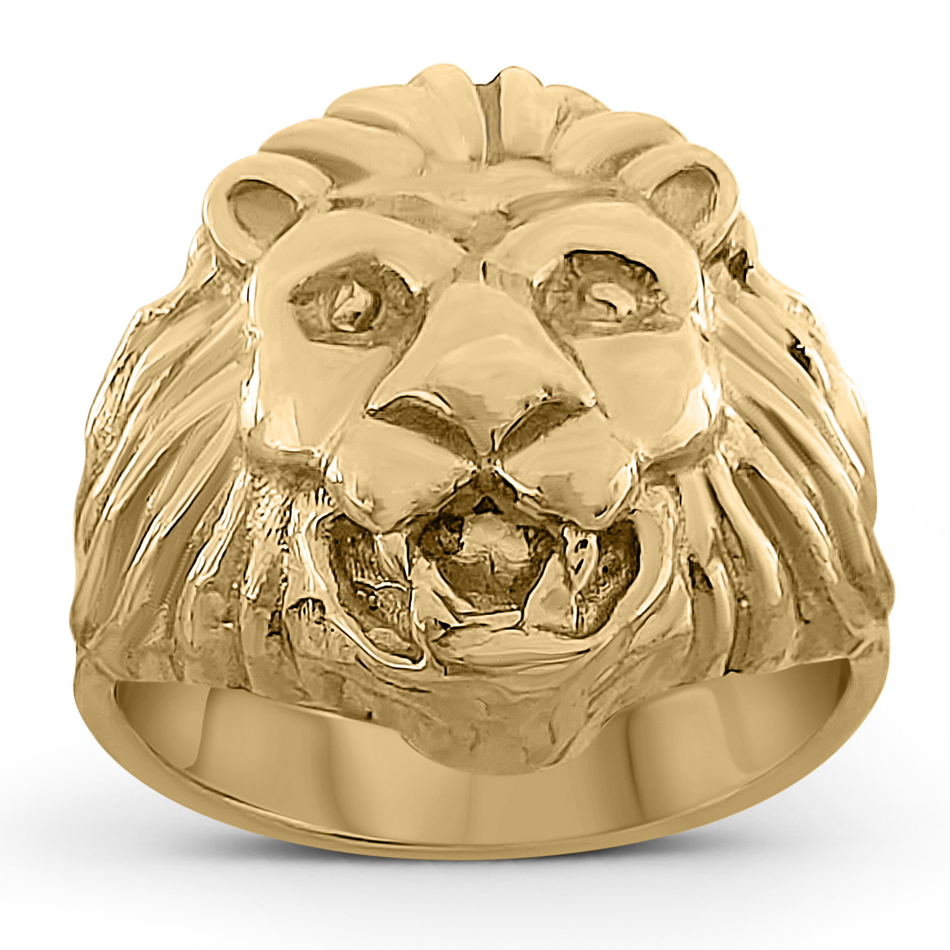 Solid 14K Yellow Gold Mens Lion Ring, Classic Gold Lion Ring Size 5 - 15
