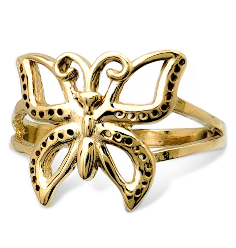Solid 18K Yellow Gold Butterfly Ring Large Pierced Butterfly, Size 3 - 12