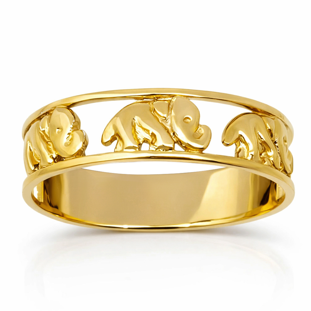 Solid 18K Yellow Gold Elephant Ring 6mm  Size 3 - 12, Lucky