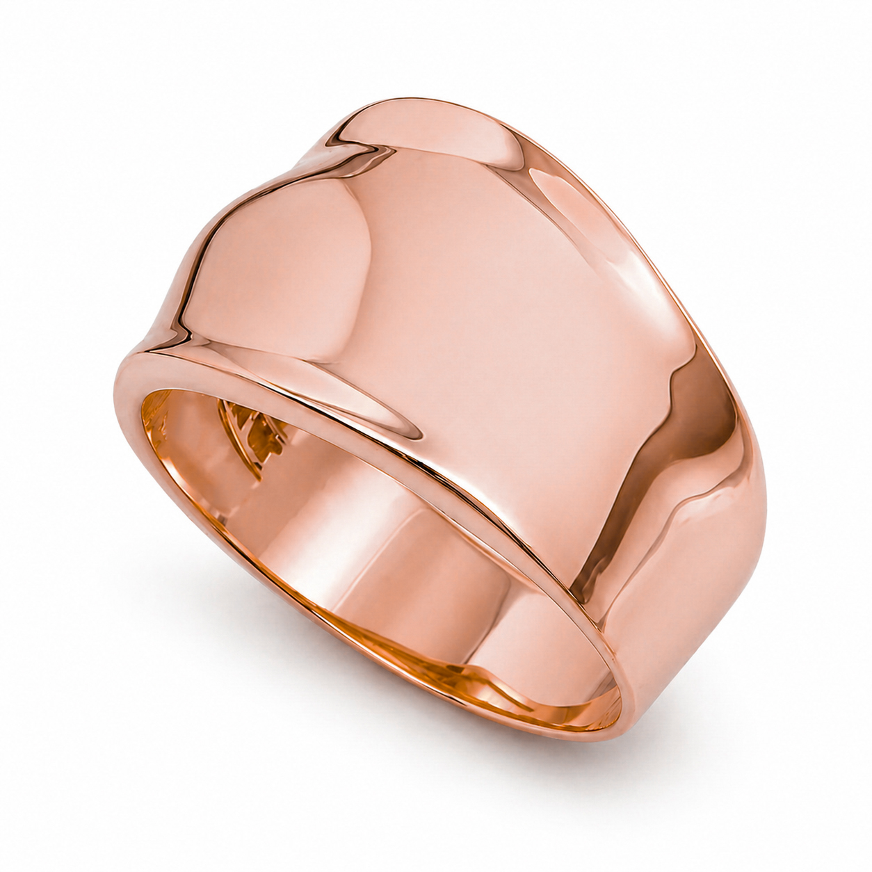 Solid 10K Rose Gold Cigar Ring, Gold Dome Ring 13mm Sizes 5 - 12