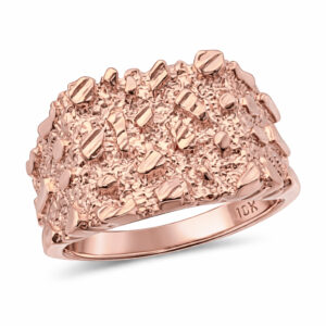 Solid 10K Rose Gold Large Diamond Cut Mens Nugget Ring, Size 5 - 15