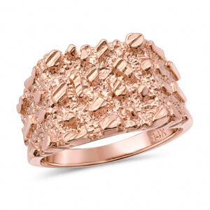 Solid 14K Rose Gold Large Diamond Cut Mens Nugget Ring, Size 5 - 15