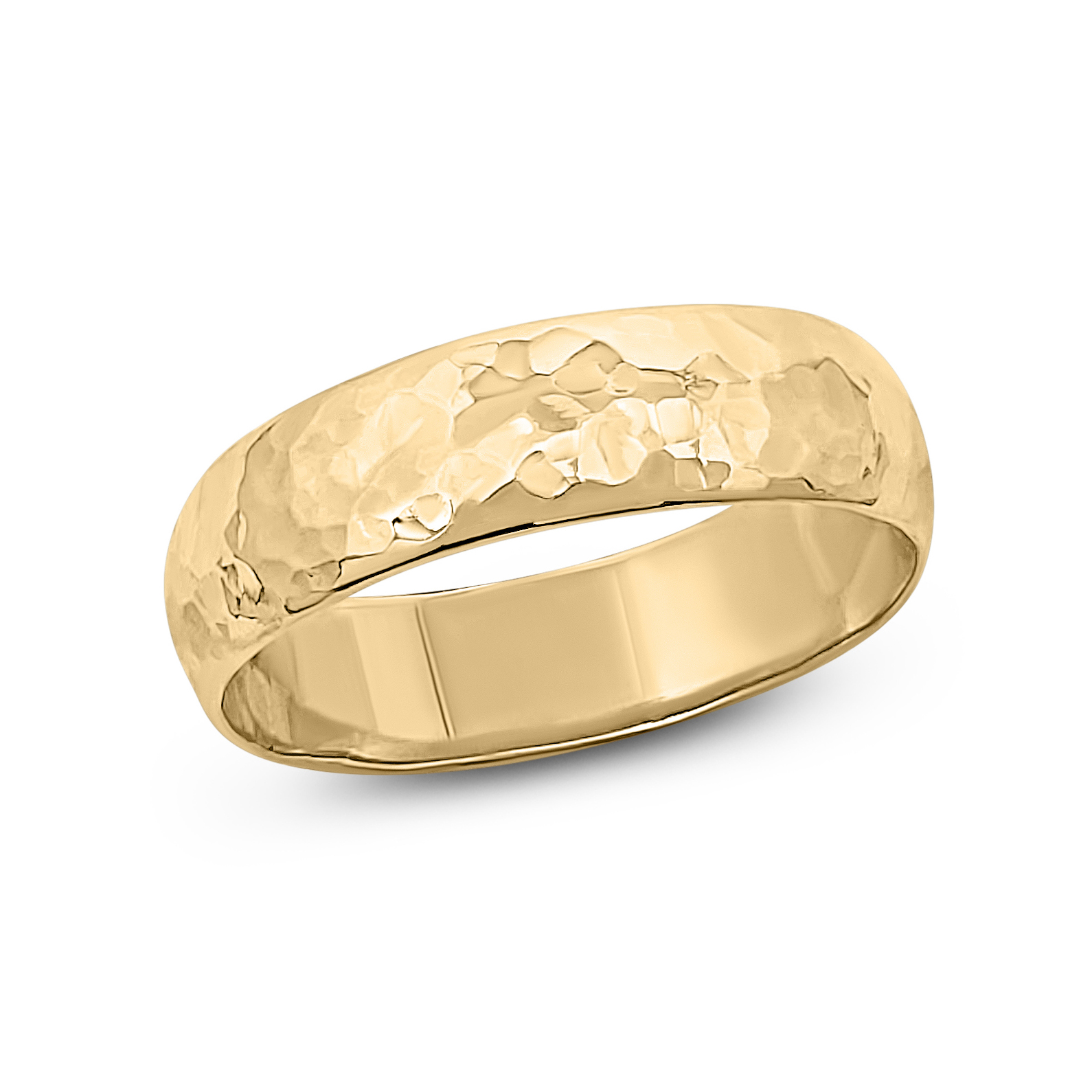 Solid 14K Yellow Gold Hammered Ring Handmade 5mm Hammer Texture Band, Real Gold Wedding Band