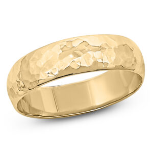 Solid 10K Yellow Gold Hammered Ring Handmade 5mm Hammer Texture Band, Real Gold Wedding Band