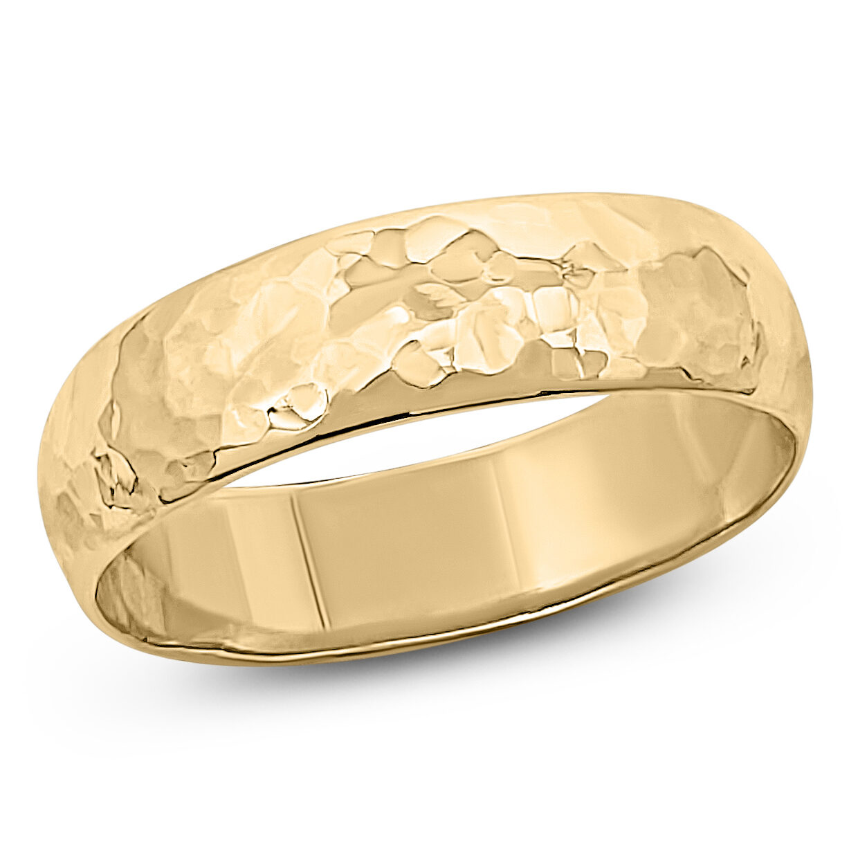 Solid 14K Yellow Gold Hammered Ring Handmade 5mm Hammer Texture Band, Real Gold Wedding Band