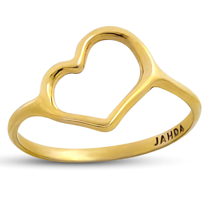 Solid 18K Yellow Gold Heart Ring for Women Asymmetric Sleek Minimalist Ring