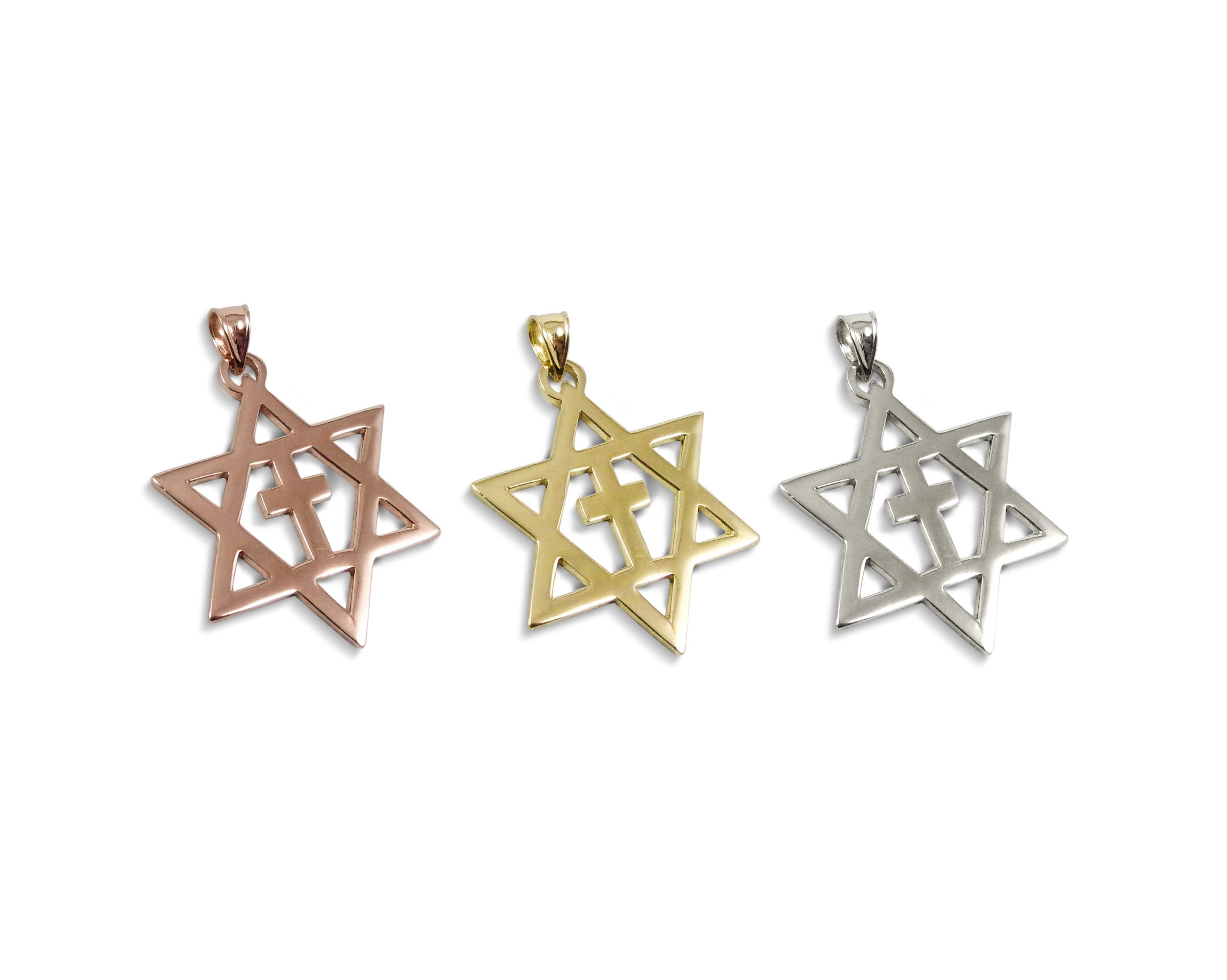 Solid 18K Yellow White or Rose Gold Messianic Star of David Pendant Cross  4.2 grams Jewish 1