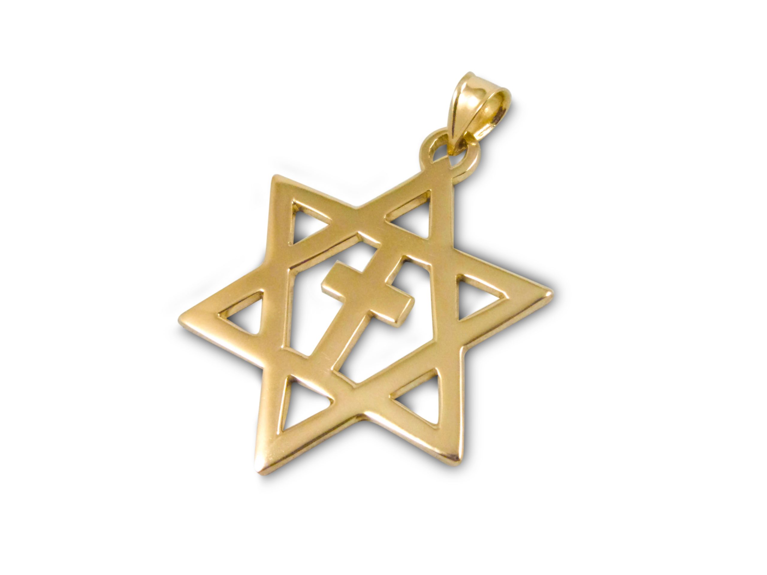 14k Yellow Gold Medium CZ Star of David with Religious Cross Judeo