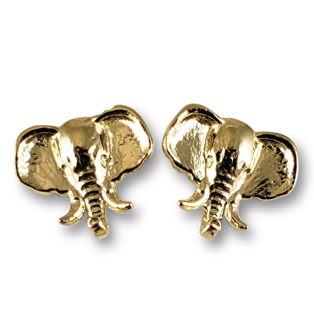 Solid 14K Yellow Gold Stud Earrings 9mm, 1.2 grams, Small Elephant Earrings