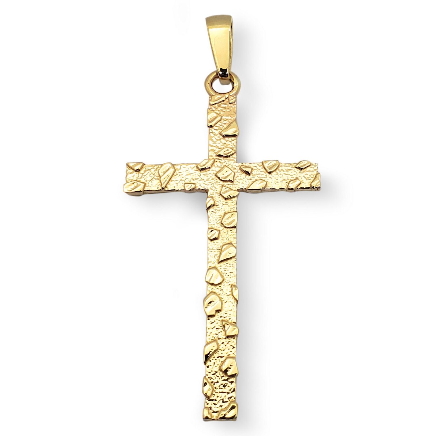 Solid 18K Yellow Gold Skinny Cross Nugget Mens Gold Cross Pendant, 5.2 grams, 2 3/8"