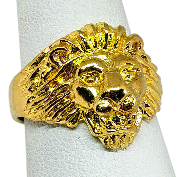 Solid Real 24K Gold Lion Ring, Lion Ring for Men, Yellow Gold Handcarved Jewelry Size 5 - 11