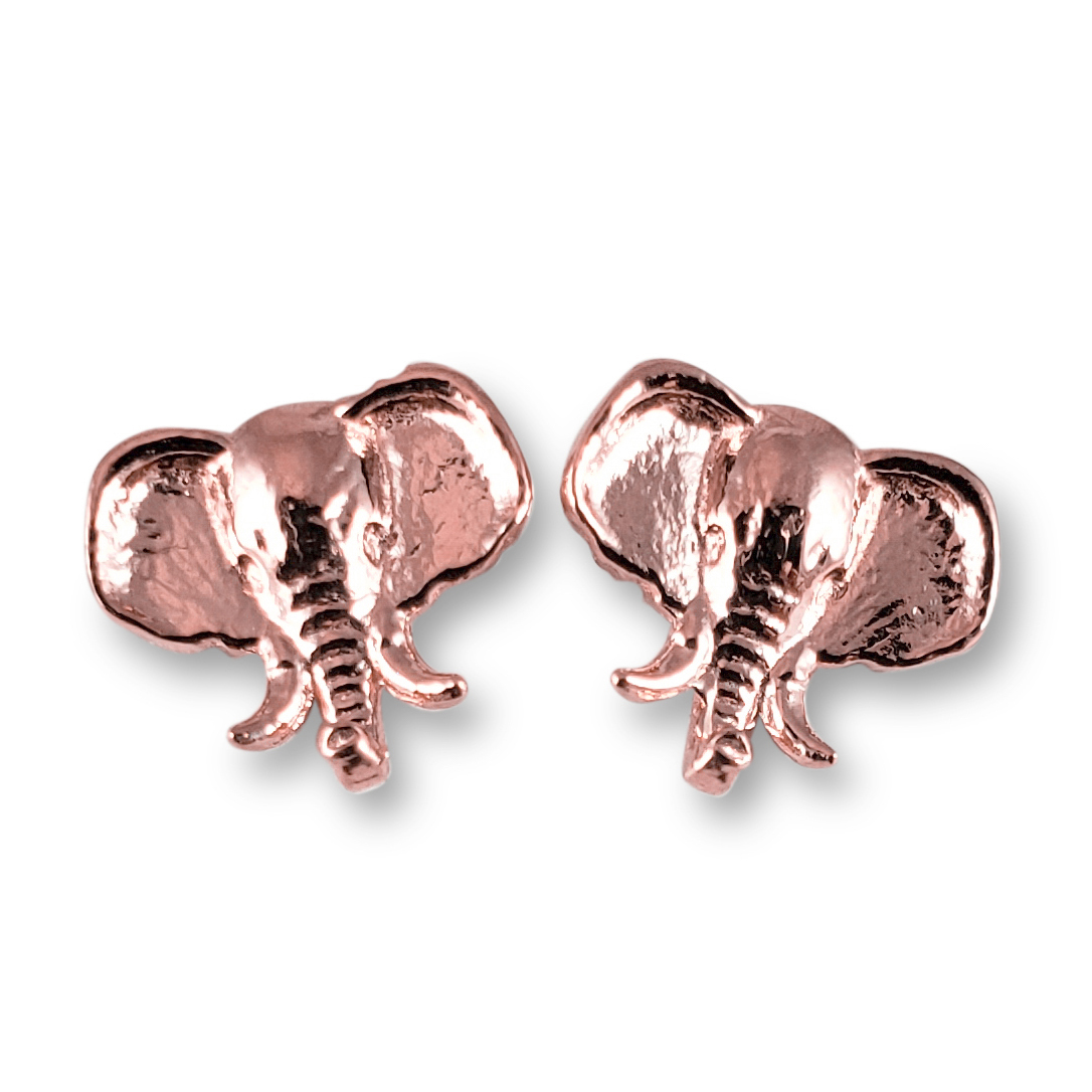 Solid 10K Rose Gold Stud Earrings 9mm, 1.1 grams, Small Elephant Earrings