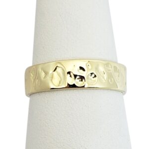 Solid 10K Yellow Gold Hammered Band, Handmade 6mm Wedding Ring Deep Hammer Texture