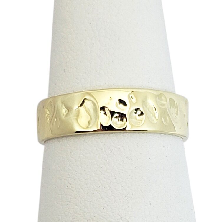 Solid 10K Yellow Gold Hammered Band, Handmade 6mm Wedding Ring Deep Hammer Texture