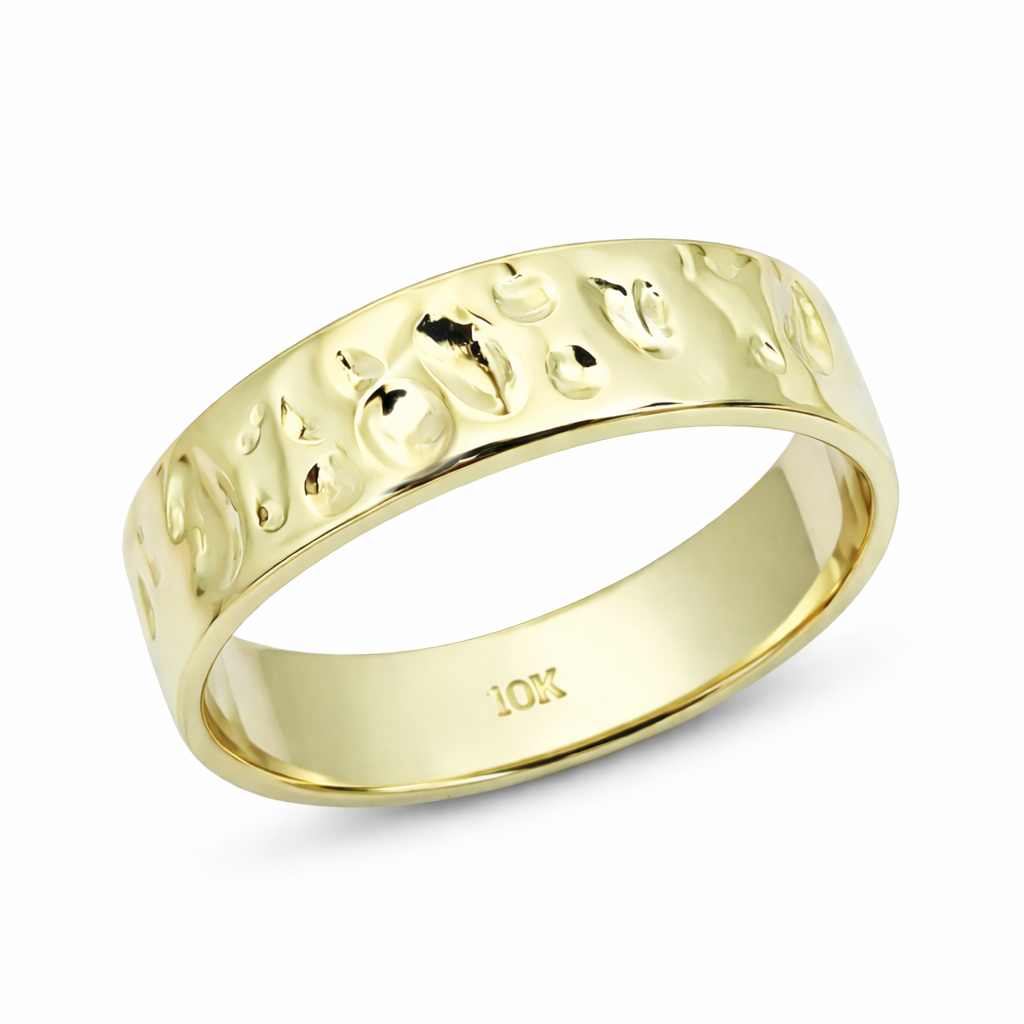 Solid 10K Yellow Gold Hammered Band, Handmade 6mm Wedding Ring Deep Hammer Texture