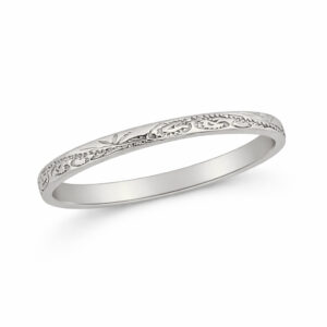 Solid 14K Women's White Gold Ring Engraved Hawaiian Scroll Ring 2mm, Midi