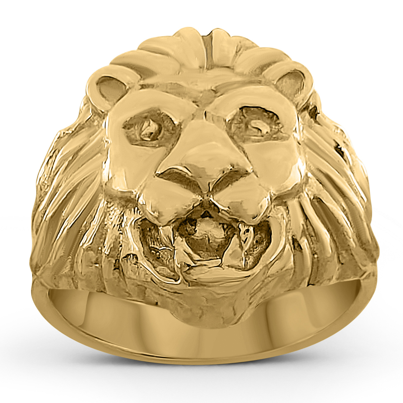 Solid 18K Yellow Gold Mens Lion Ring, Real Gold Classic Lion Ring