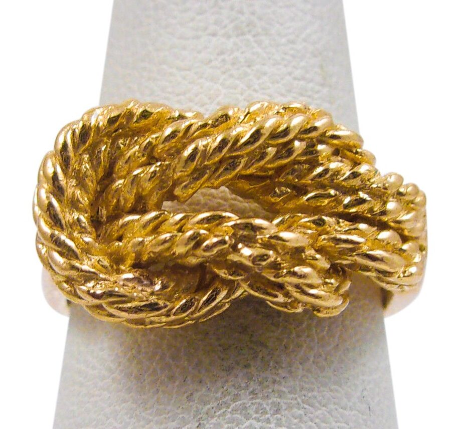 Solid 18K Women's Yellow Gold Ring Love Knot Ring Rope 11mm, Sizes 5 - 12