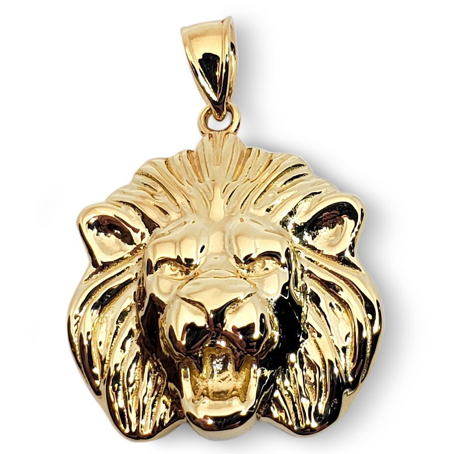 Solid 18K Yellow Gold Mens Lion Pendant Gold Lion Medal, 19mm, 4.0 grams