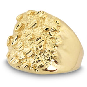 Solid 18K Yellow Gold Extra Large Diamond Cut Mens Nugget Ring, Size 5 - 15