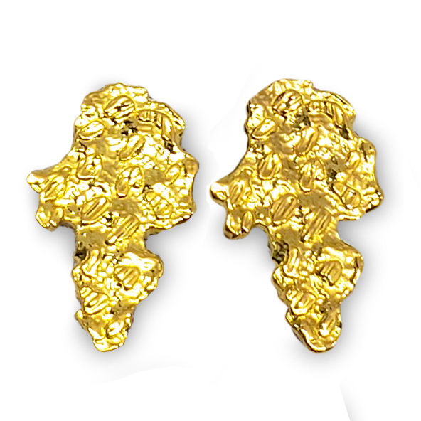 Solid 24K Yellow Gold Mens Nugget Earrings, All Sizes (Small, Medium, Large)