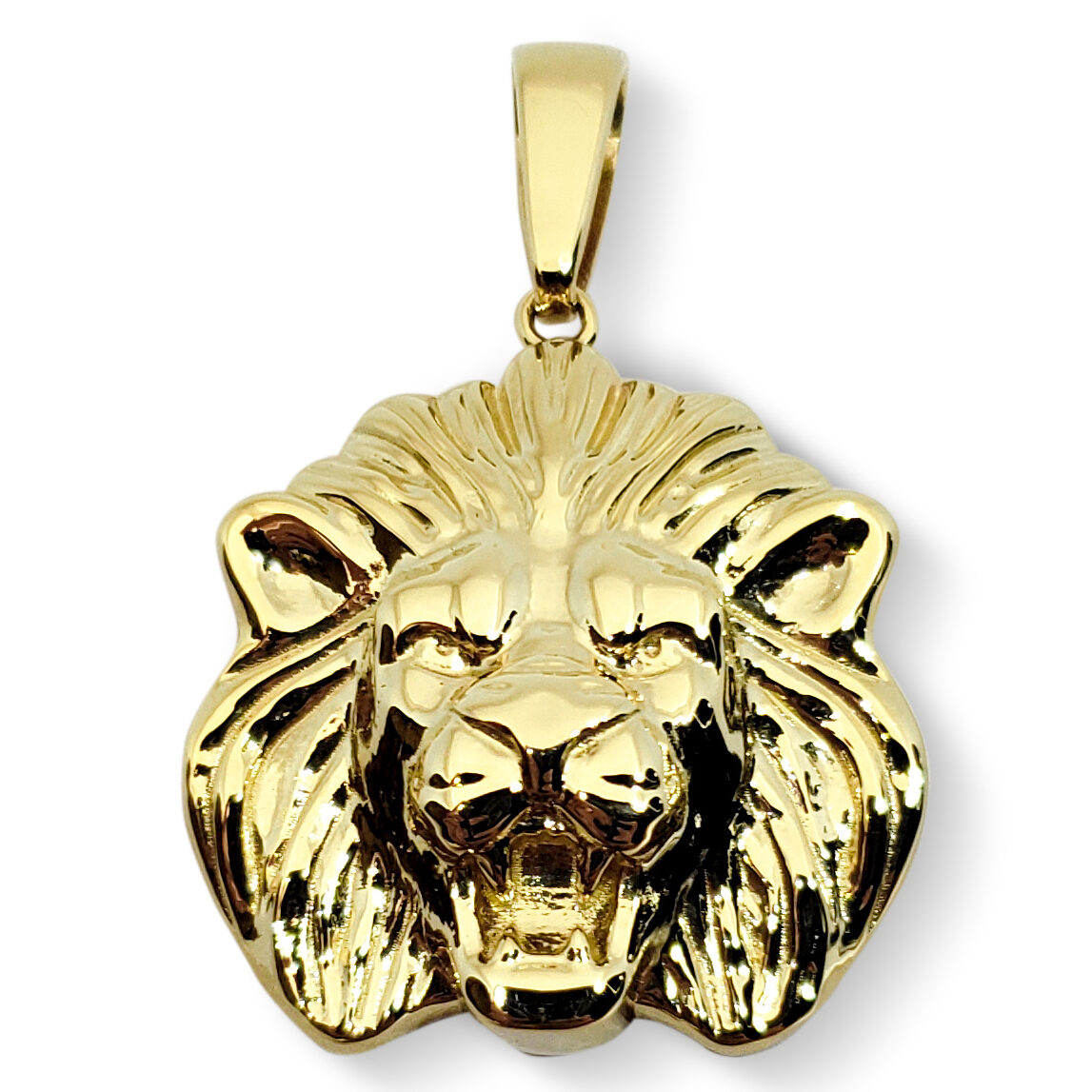 Solid 10K Yellow Gold Mens Lion Pendant Charm, 24mm