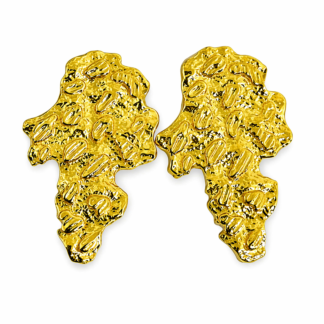 Solid 24K Yellow Gold Mens Nugget Earrings, All Sizes (Small, Medium, Large)
