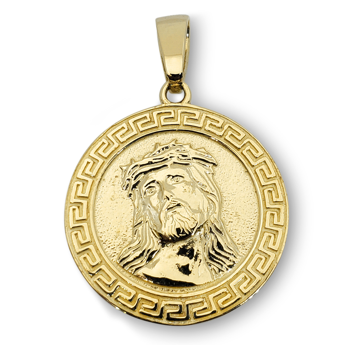 Real 18K Yellow Gold Jesus Pendant Gold Jesus Piece All Sizes Greek Key Border