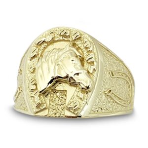 Solid 10K Yellow Gold Nugget Mens Horseshoe Ring Size 5 - 15