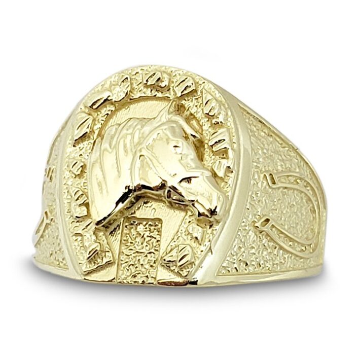 Solid 10K Yellow Gold Nugget Mens Horseshoe Ring Size 5 - 15