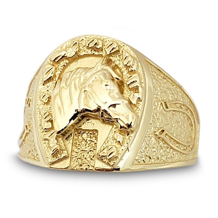 Solid 18K Yellow Gold Large Nugget Mens Horseshoe Ring Size 5 - 15