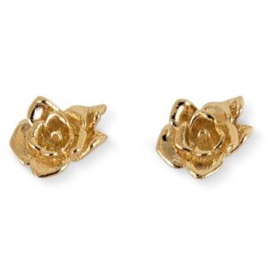 Solid 18K Yellow Gold Stud Earrings 13mm Rose Flower, 4.3 grams, Organic, 1/2"