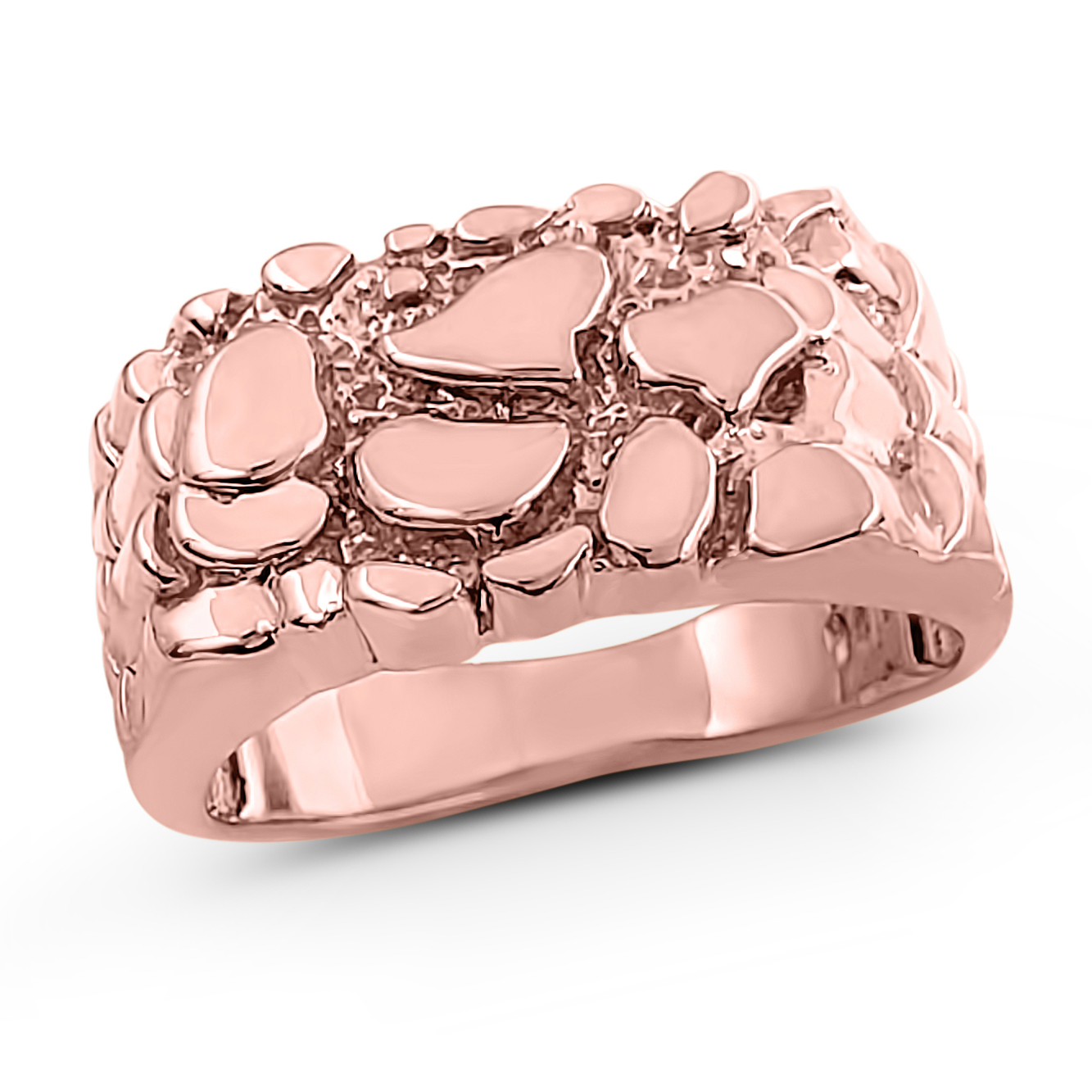 Solid 10K Rose Gold Classic 11mm Mens Nugget Ring, Size 5 - 15