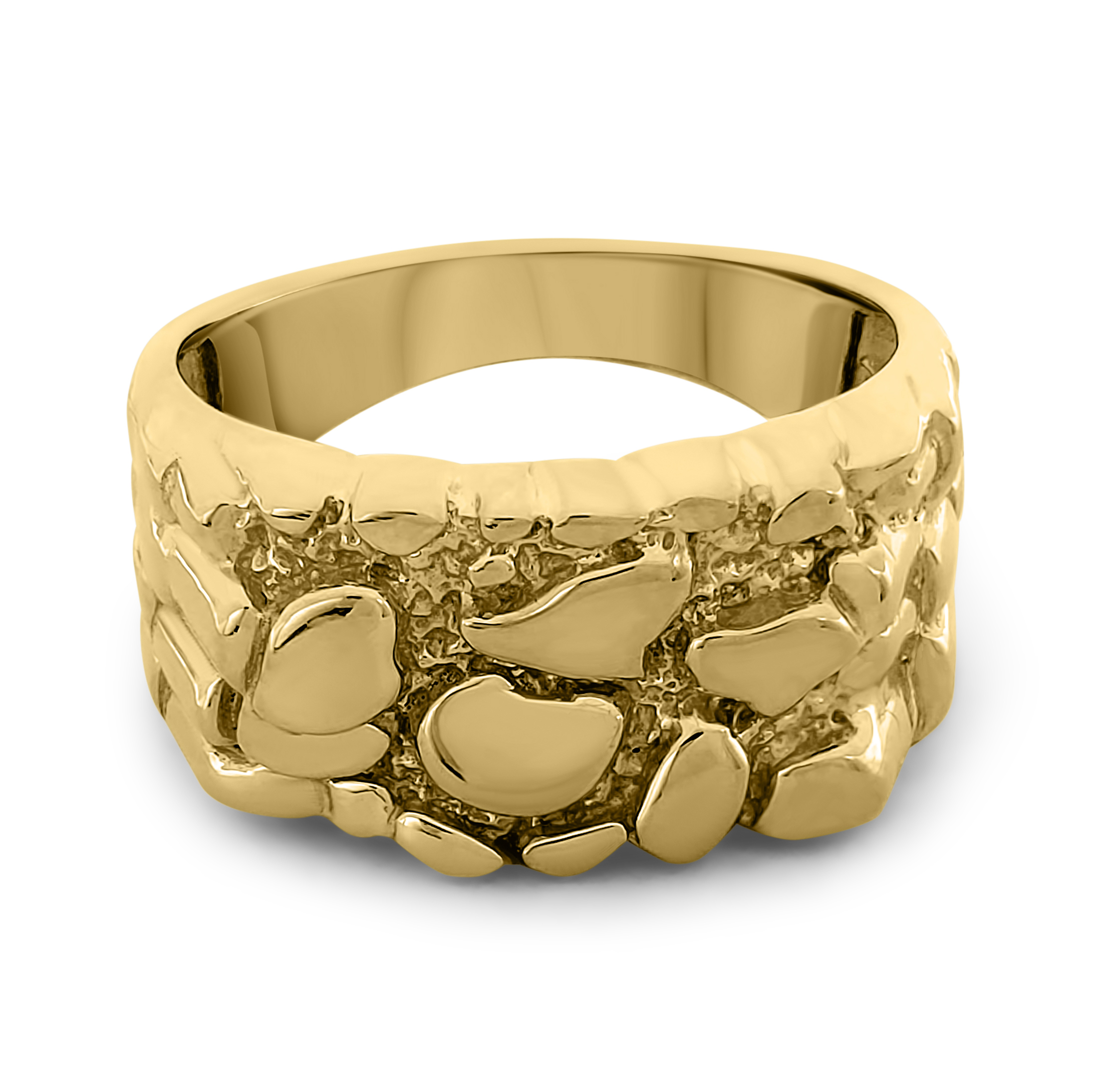 Solid 14K Yellow Gold Men's 11mm Nugget Ring