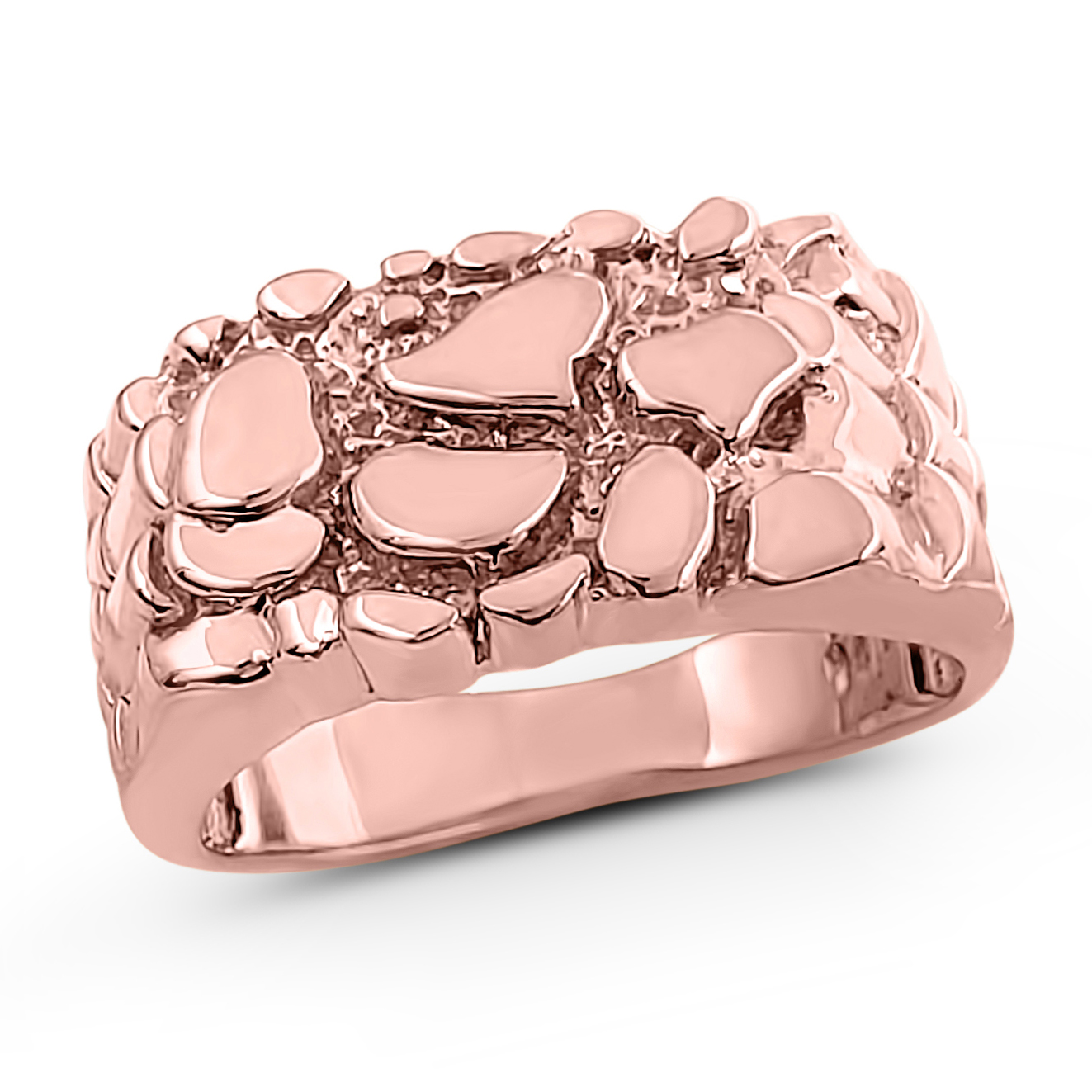 Solid 18K Rose Gold Classic 11mm Mens Nugget Ring, Size 5 - 15