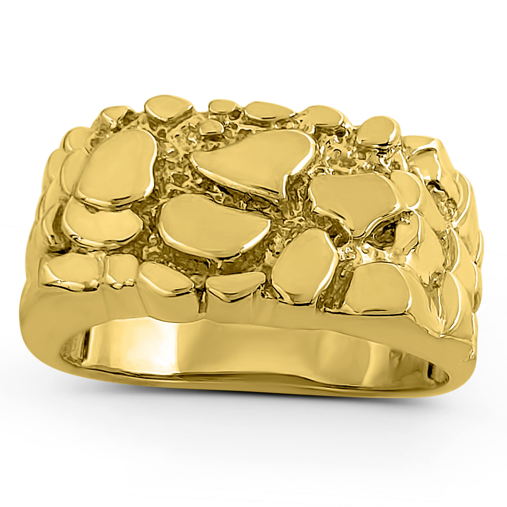 Solid 18K Yellow Gold Classic 11mm Mens Nugget Ring, Size 5 - 15