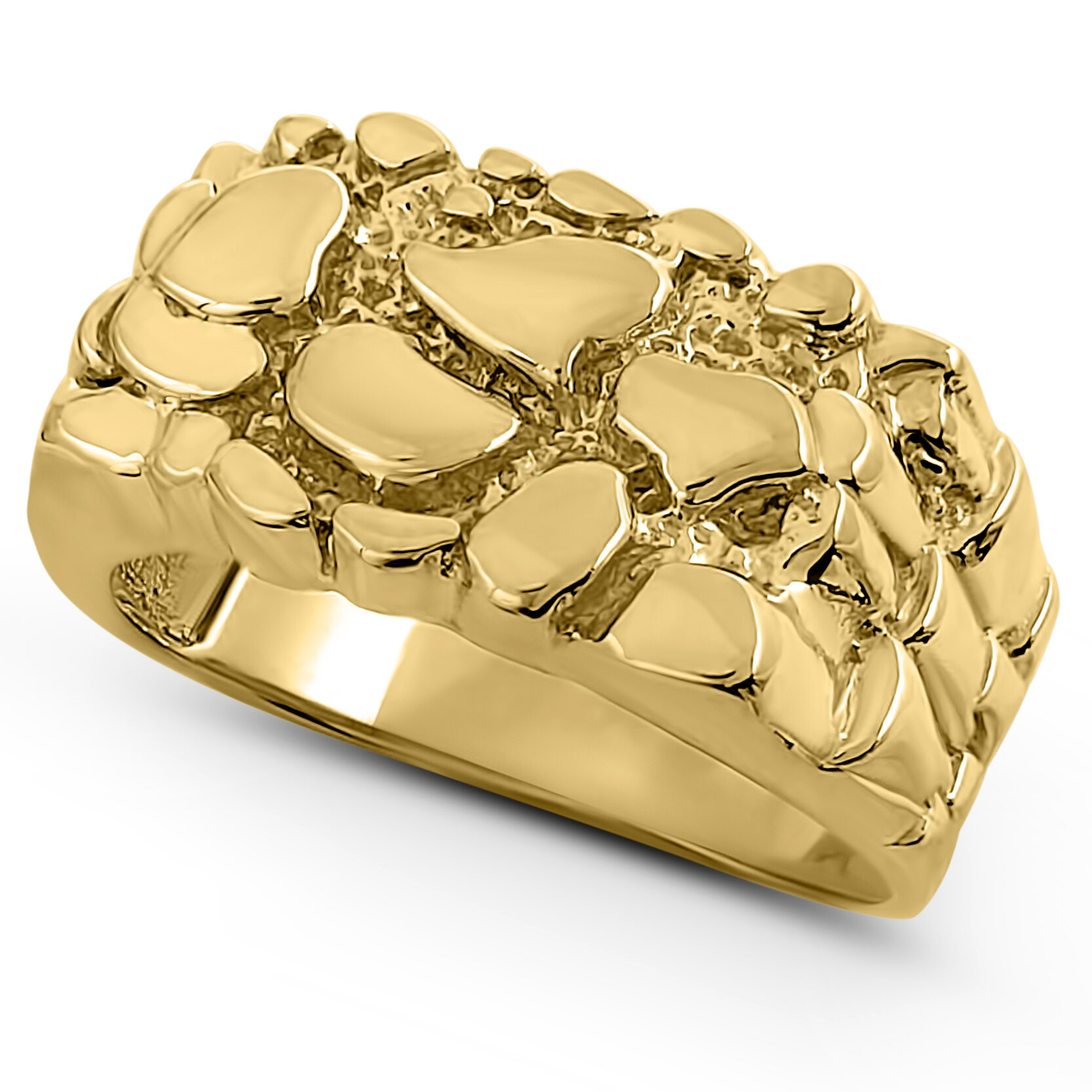 Solid 10K Yellow Gold Classic 11mm Mens Nugget Ring, Size 5 - 15