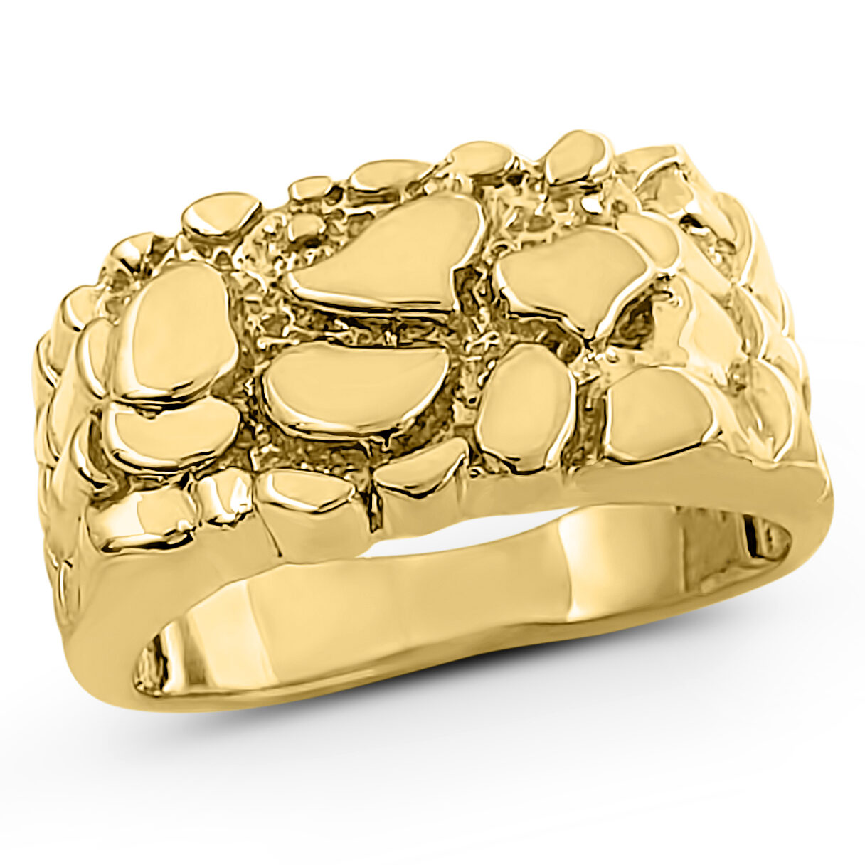 Solid 14K Yellow Gold Classic 11mm Mens Nugget Ring, Size 5 - 15