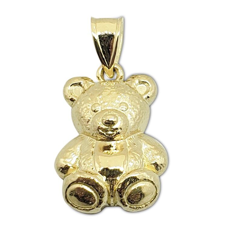 Solid 10K Yellow Gold Teddy Bear Pendant Charm, 2.7 grams, Small