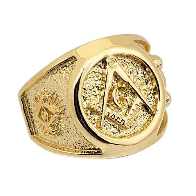 Solid 18K Yellow Gold Freemason Ring Masonic Double Headed Eagle, Size 5 - 15