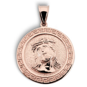 Solid 10K Rose Gold Jesus Pendant Gold Jesus Piece 18mm, 2.1 grams, Greek Key