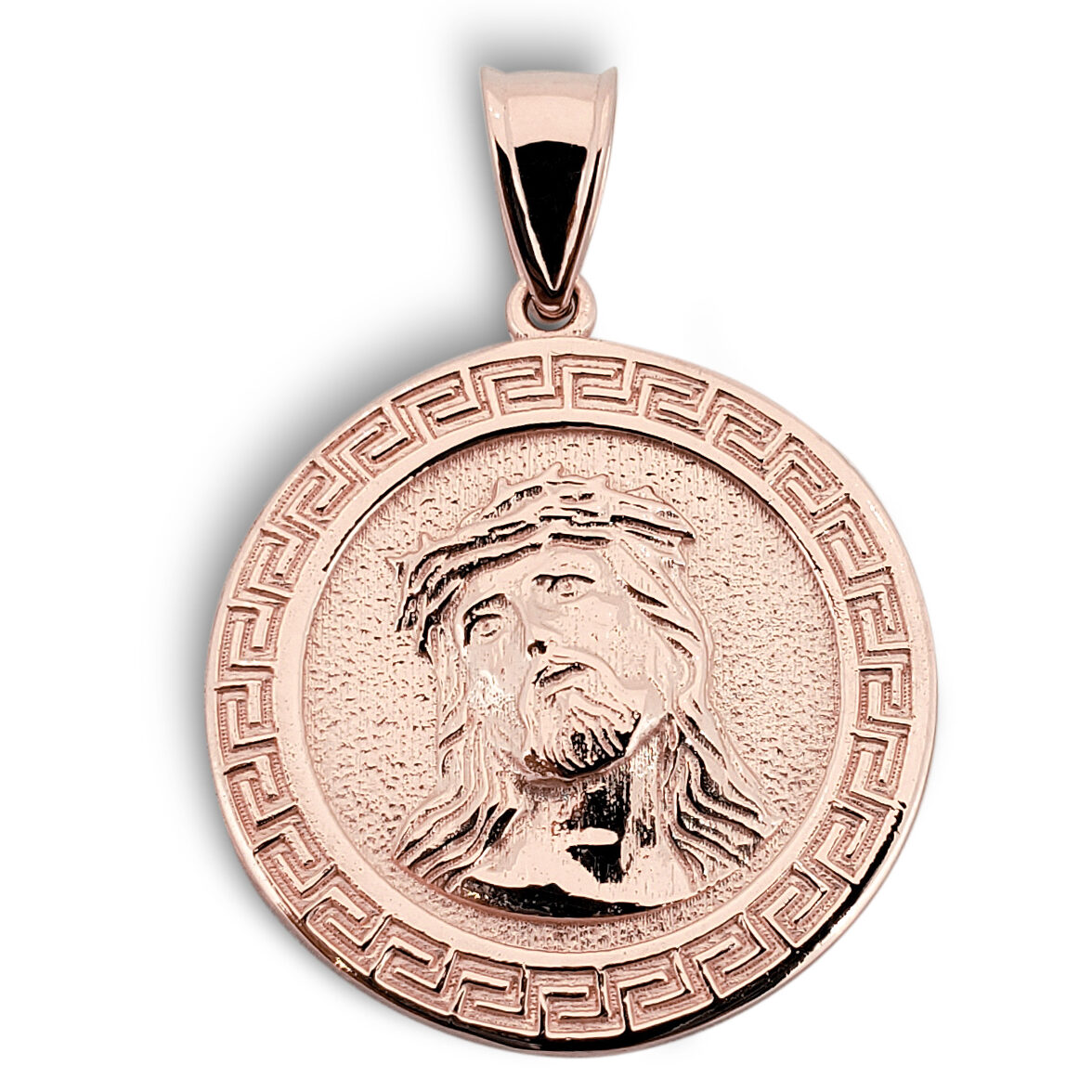 Solid 10K Rose Gold Jesus Pendant Gold Jesus Piece 18mm, 2.1 grams, Greek Key