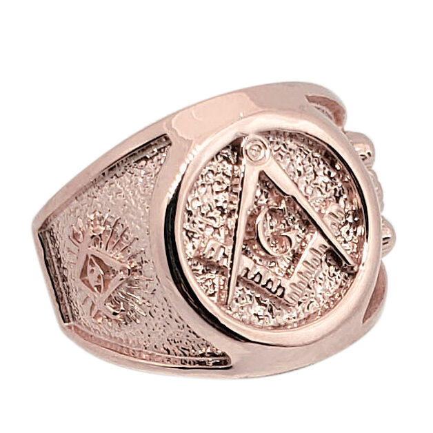 Solid 14K Rose Gold Freemason Ring Masonic Double Headed Eagle, Size 5 - 15