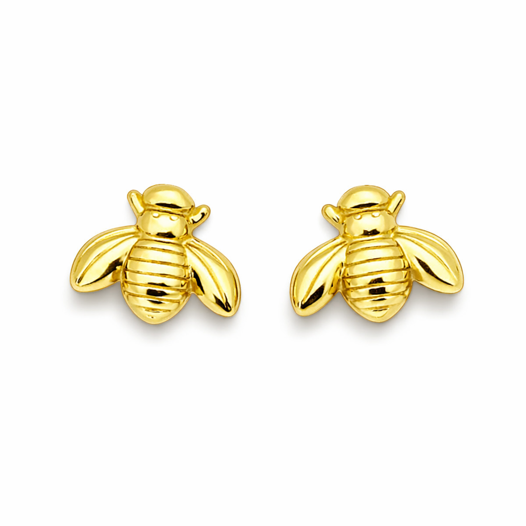 Solid 10K Yellow Gold Bee Earrings Honey Bee, Small, Dainty, 7mm Bumble Bee Stud